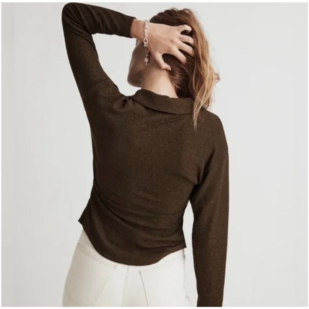 Madewell Dark Green Twisted Front Collared Long Sleeve Top - Picture 10 of 10